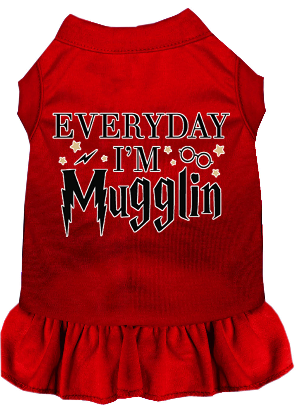 Everyday I'm Mugglin Screen Print Dog Dress Red Sm